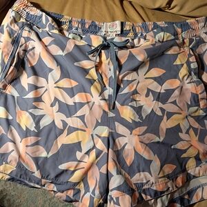 Women's Athletic Shorts - Blue and Peach Pattern